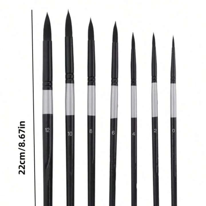 Juego De 7 Pinceles De Pelo De Ardilla Para Acuarela - Calidad Profesional Para Arte, Adecuado Para Principiantes Y Pintores De Gouache, Punta Redonda De Cisne Negro