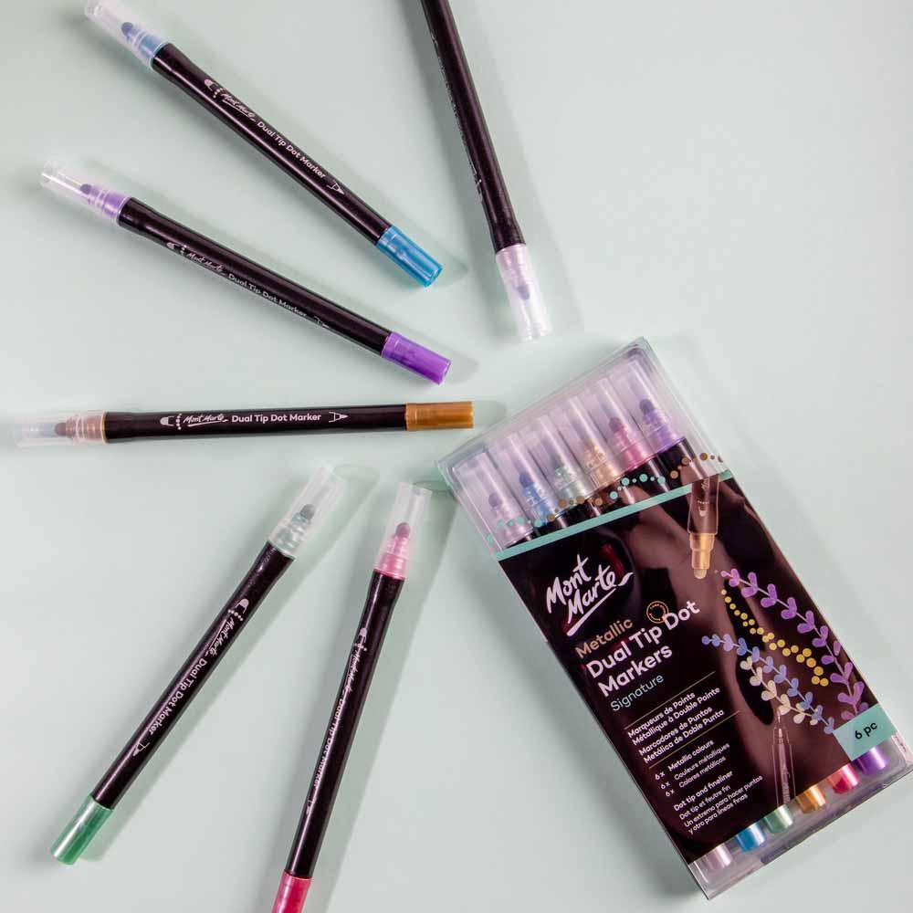 Mont Marte - Marcadores de puntos de doble punta metálicos Signature, 6 unidades