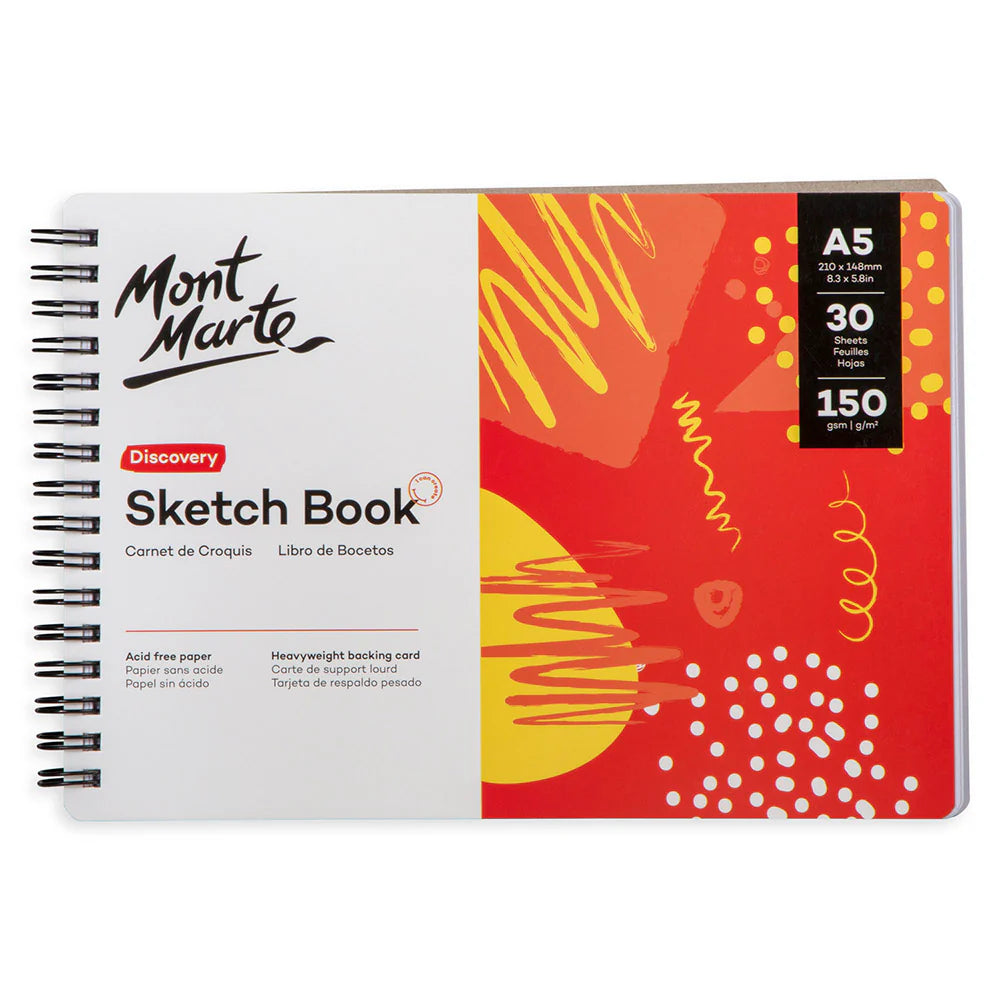 Mont Marte - Cuaderno de bocetos Discovery A5 (5,8 x 8,3 pulgadas), 30 hojas, 150 g/m²