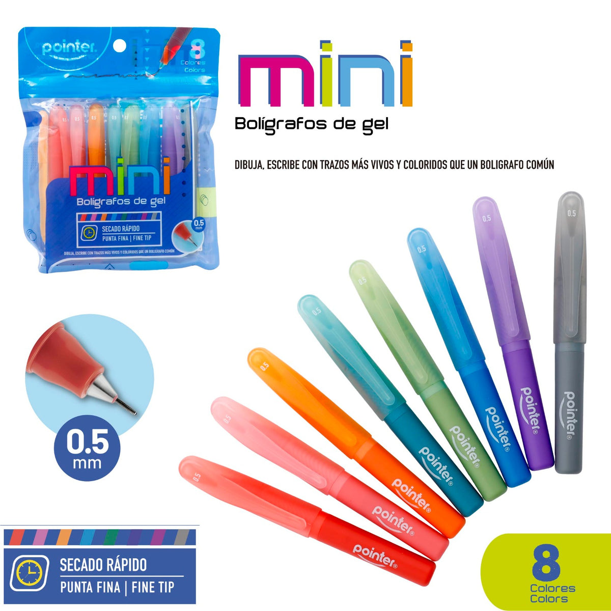 Bolígrafos de gel MINI - 8 colores punta 0.5mm