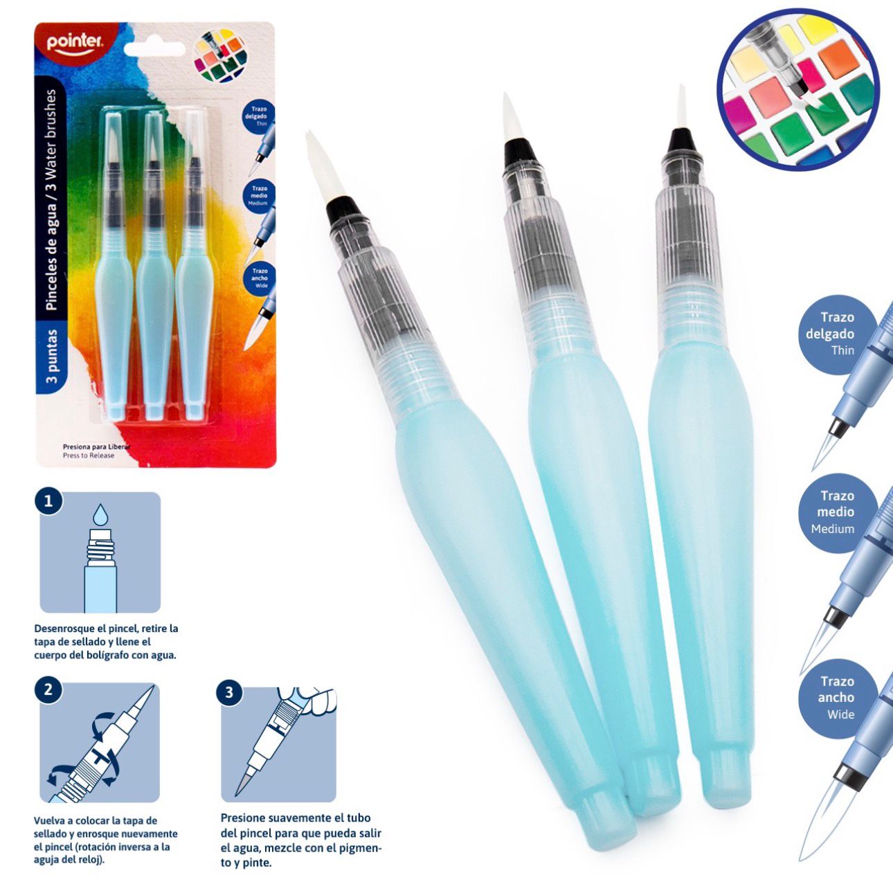 Pointer - 3 pinceles para recargar con agua