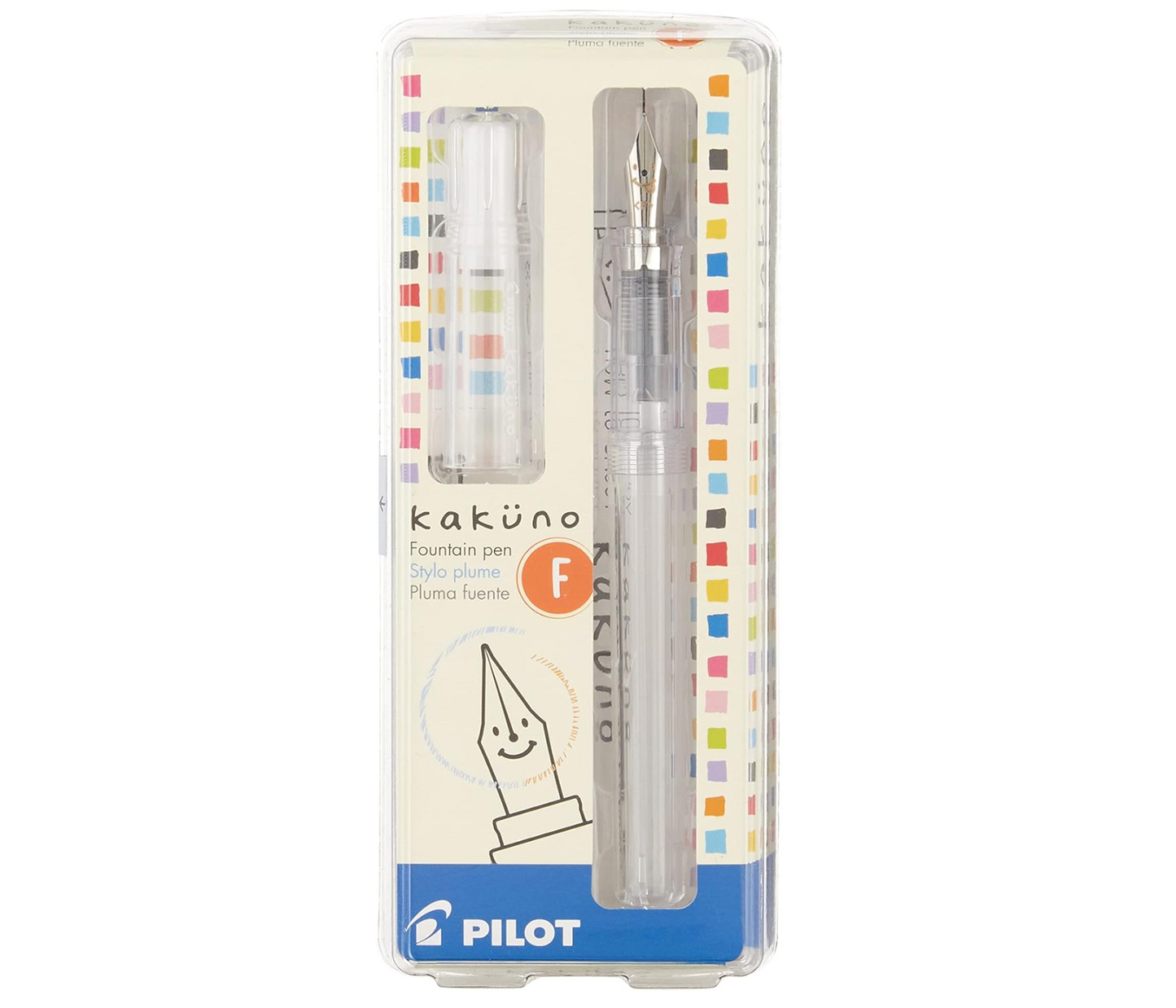 Pilot - Kakuno Pluma estilográfica de punta fina, cuerpo transparente y tapa transparente