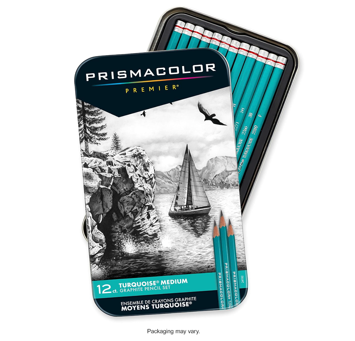 Prismacolor Premier - Lápices de grafito turquesa para bocetos, puntas medias, para colorear para adultos, paquete de 12