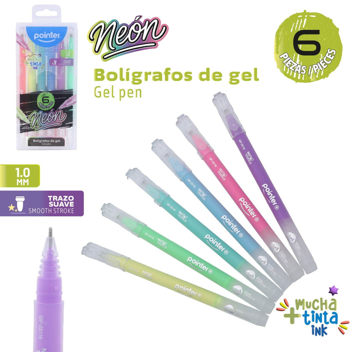 Bolígrafos De Gel NEÓN Pointer 6 Colores