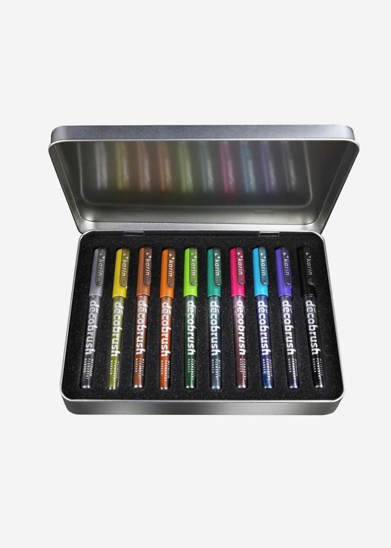 KARIN MARKERS - Deco Brush Metallic 10 pcs. Set (caja de metal) KEEPLIVINGFASTER