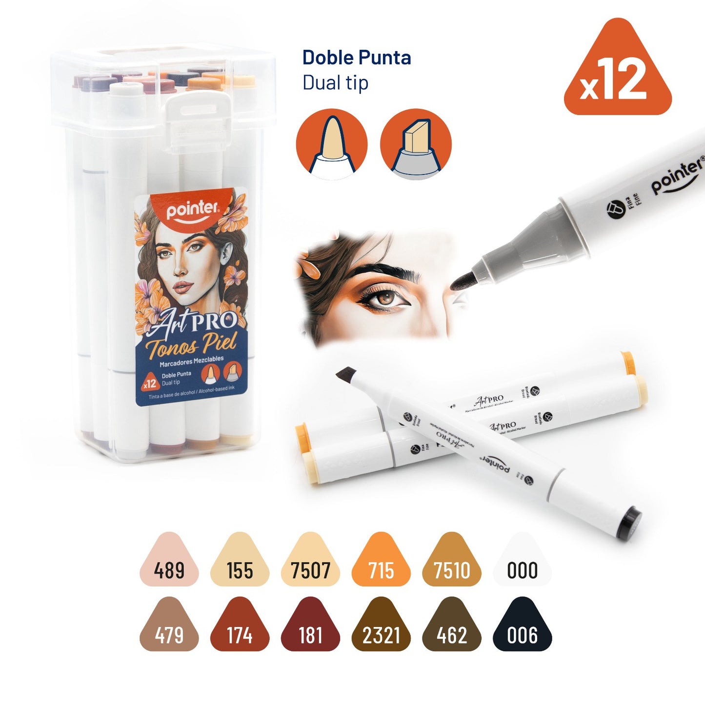 Pointer - Marcador Tono Piel Doble Punta Alcohol Pack 12