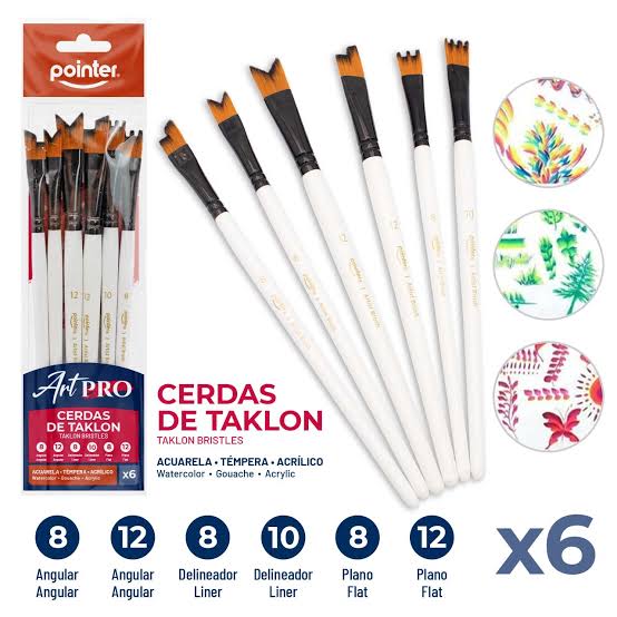Pinceles Artísticos Pointer Art Pro – Cerdas de Taklon (Set x6)