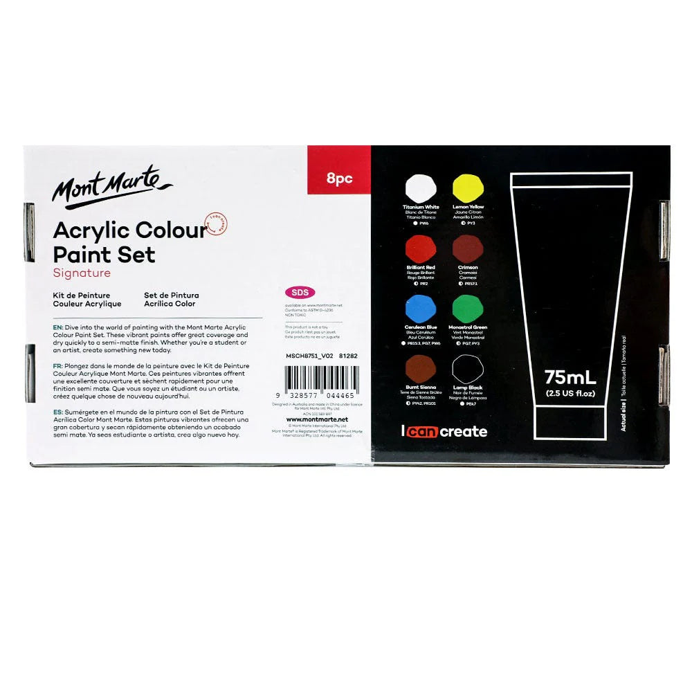 Mont Marte - Set de pintura acrílica Signature, 8 unidades x 75 ml (2,54 oz)