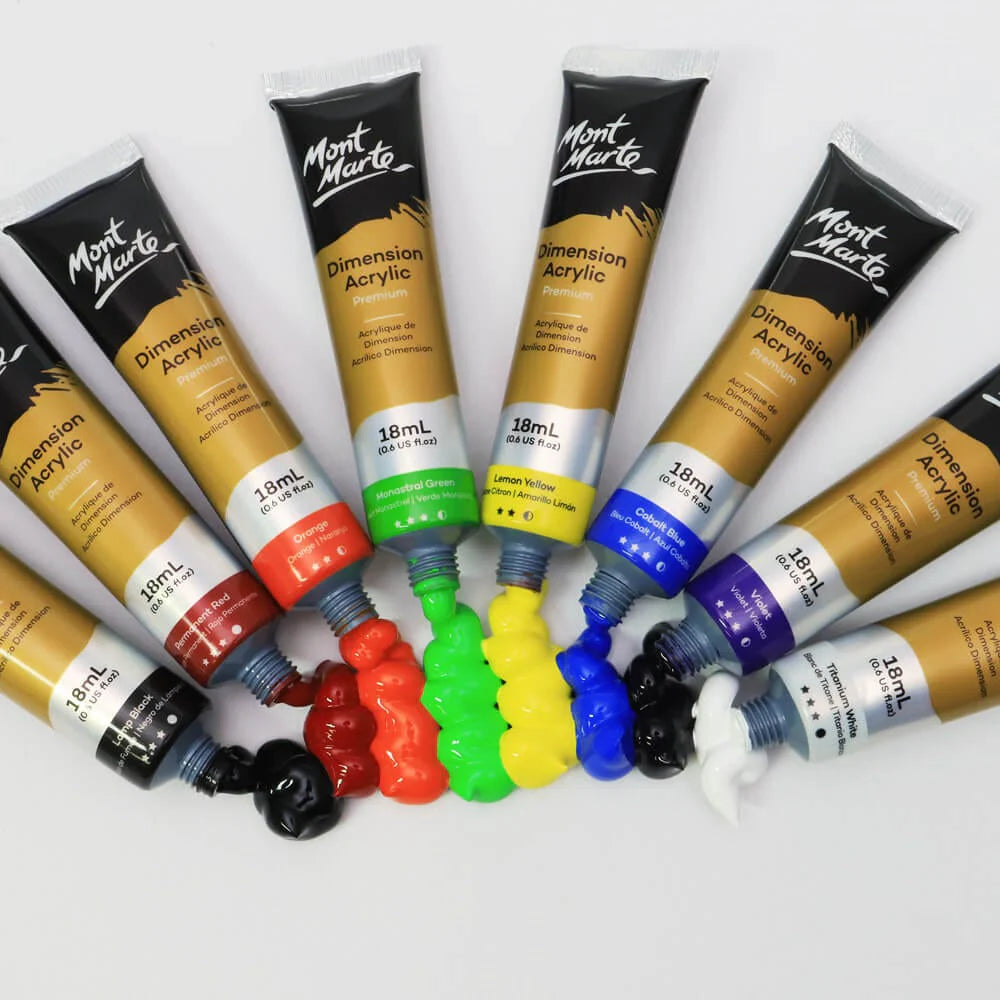 Mont Marte - Set de introducción de pintura acrílica Dimension Premium, 8 piezas x 18 ml (0,6 onzas líquidas)