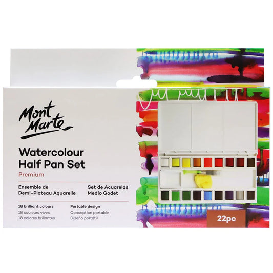 Mont Marte - Set de medias pastillas de acuarela premium de 22 piezas