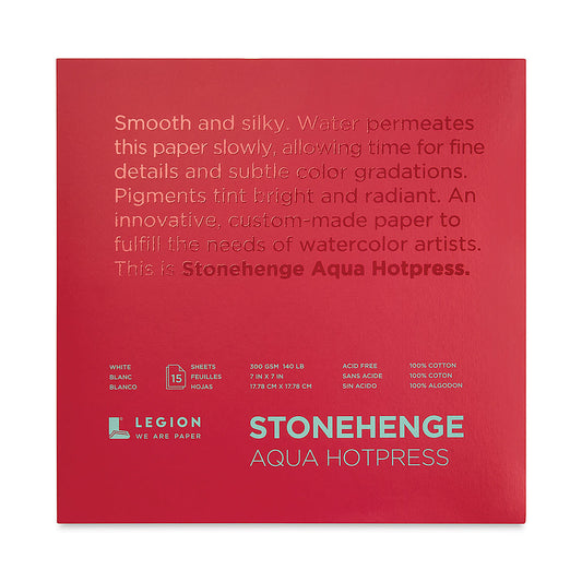 Legion Stonehenge Aqua Watercolor Block - Hot Press, 7" x 7", 140 lb, 15 Sheets