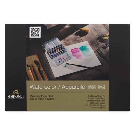 Rembrandt 100% Cotton Watercolor Paper Block - 7" x 10", 140 lb, 20 Sheets