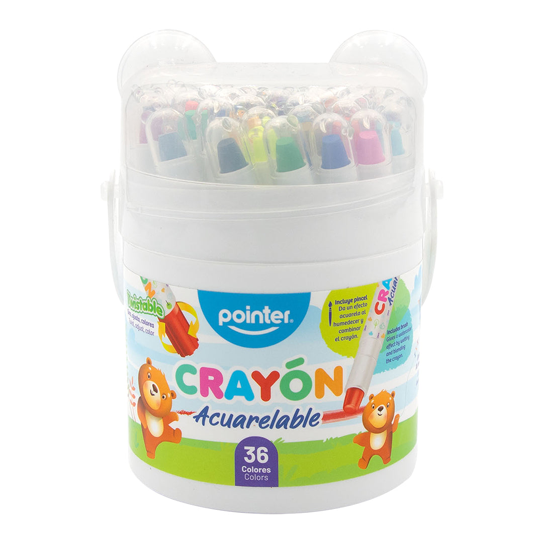 Crayon Cera Pointer Bote 36 Colores Acuarelable + Pinecel