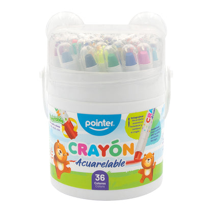 Crayon Cera Pointer Bote 36 Colores Acuarelable + Pinecel