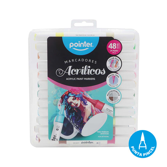 Pointer - 24 Marcadores de pintura acrílica  Set 48 Colores Duo