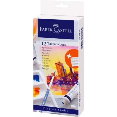 Faber-Castell Creative Studio - Pinturas para acuarelas (12 tubos de 0.3 fl oz, incluye paleta mezcladora)