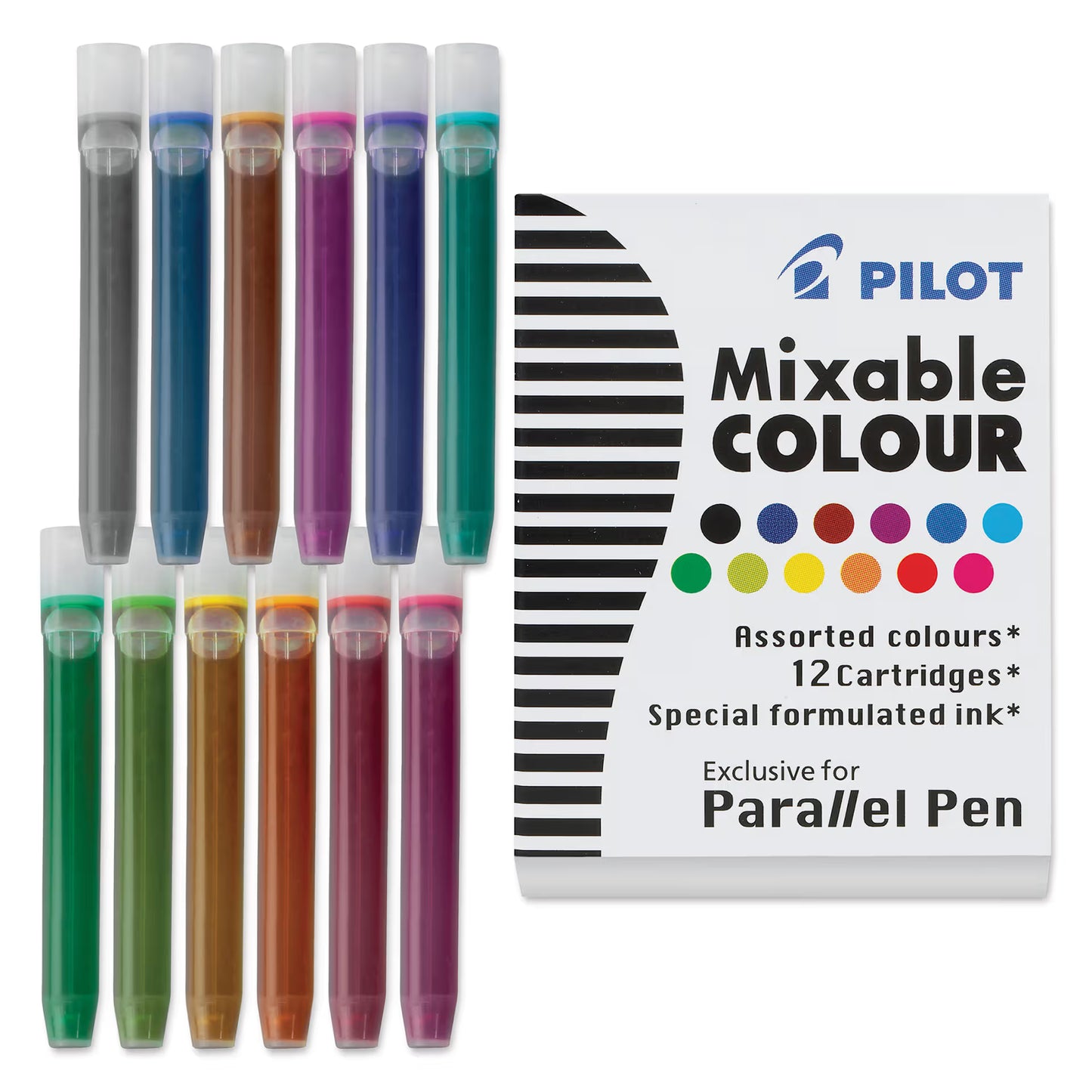 Recambios de tinta de colores mezclables para bolígrafos Pilot Parallel - Colores surtidos, paquete de 12