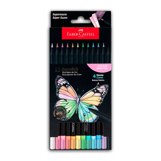 Faber-Castell  - Crayón de Madera Supersoft 12 Col. Pastel