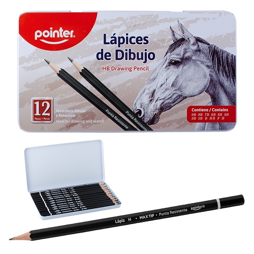 Pointer - Lapices Numerados en caja de metal 12 unds.