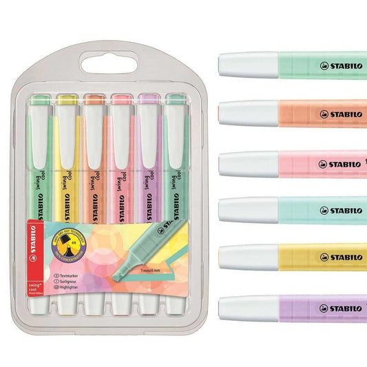 STABILO Swing Cool - Resaltador en tono pastel, estuche de 6 unidades, colores variados
