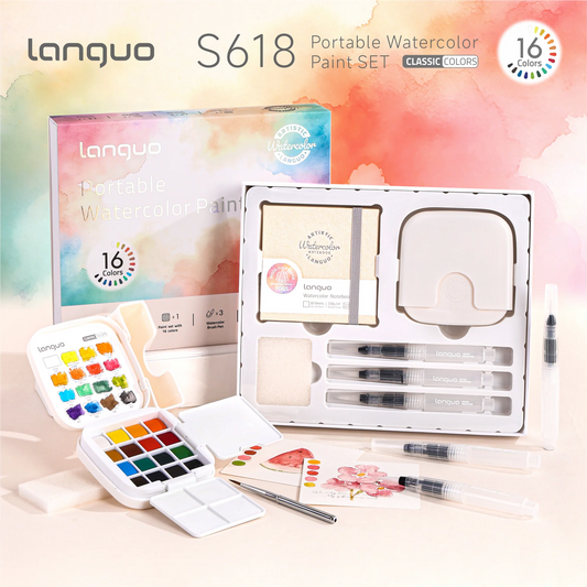 Set de acuarelas portátiles Languo de 16 colores - Colores clásicos