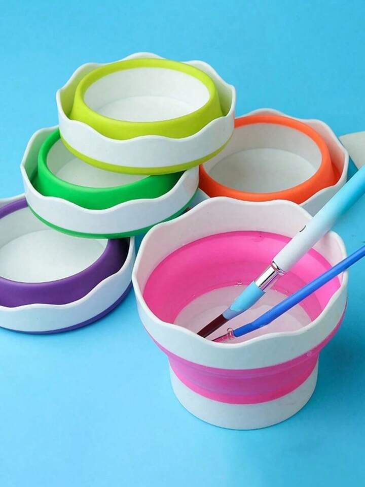 Vaso Plegable De Silicona Para Pinceles De Arte, Cubo De Lavado Para Limpiar Y Enjuagar Pinceles, Compacto Y Portátil