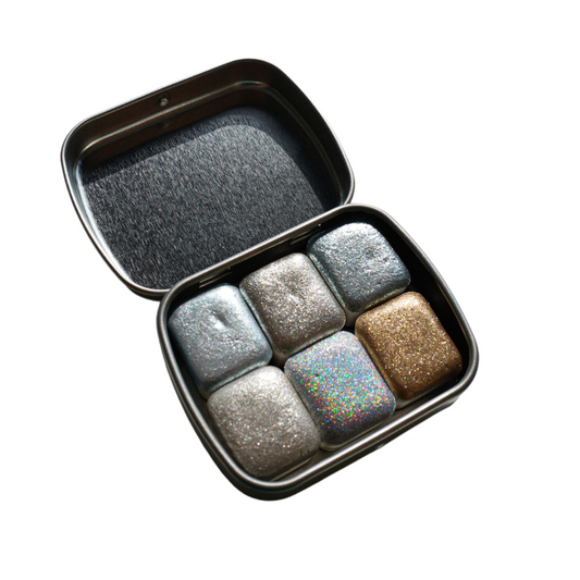 TheoryTheShop - Set SILVER de acuarelas artesanales súper brillantes HALF PAN (6)