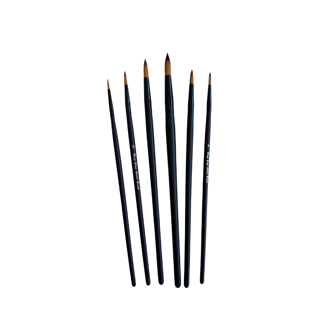 Set de 6 Pinceles con punta redonda  - No. 2, 4, 6, 8, 10 y 12