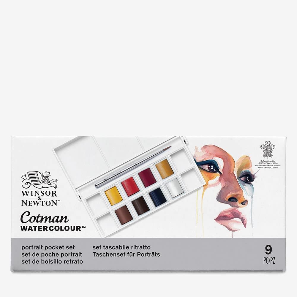 Winsor & Newton - Cotman - Juego de acuarelas, 8 medias pastillas para retrato
