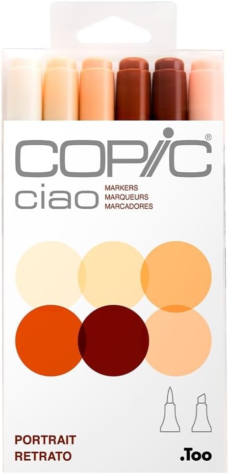 Copic Ciao - Marcadores de alcohol, 6 colores de doble punta de pincel para adultos, marcadores de boceto permanentes mezclables para colorear dibujo e ilustración artística