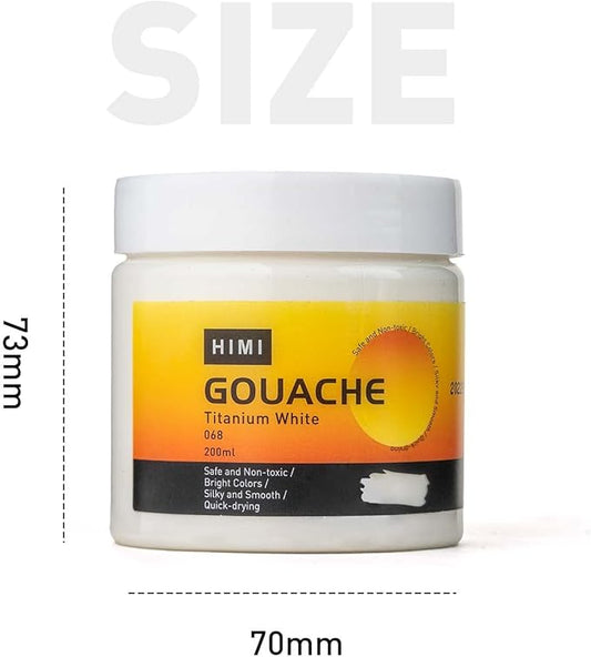 BAJO PEDIDO - HIMI Pinturas Gouache de Rellendo, Color Blanco (Botellas de 200 ml), Pintura No Tóxica para Lienzo y Papel, Suministros de Arte para Profesionales, Estudiantes (Blanco)