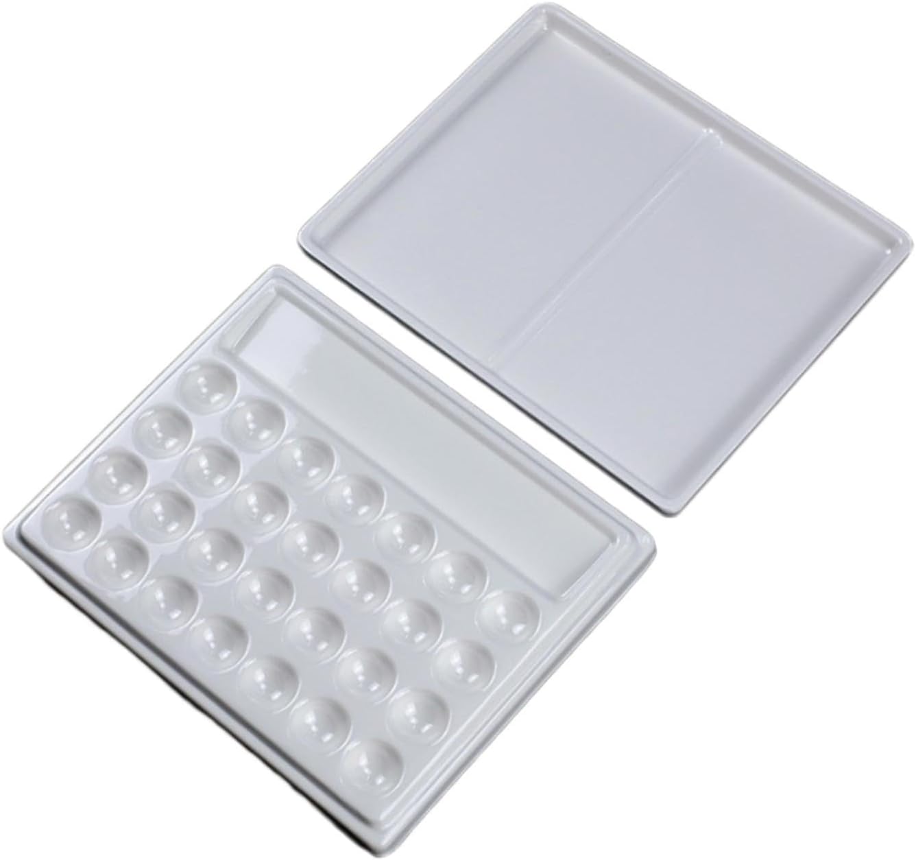 Paleta de pintura de acuarela de 28 pozos de imitación de cerámica, bandeja de mezcla de color rectangular para profesionales, acuarela, artista, colorear, 7.28 x 5.91 pulgadas, con tapa