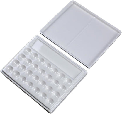 Paleta de pintura de acuarela de 28 pozos de imitación de cerámica, bandeja de mezcla de color rectangular para profesionales, acuarela, artista, colorear, 7.28 x 5.91 pulgadas, con tapa