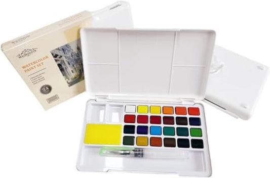 Juego de pintura de acuarela, pequeño juego de pintura de acuarela de viaje para principiantes, adultos, estudiantes aficionados, 24 colores de agua vibrantes