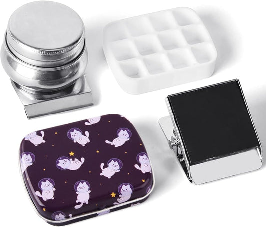 Mini caja de lata portátil de 12 pozos vacía paleta de acuarela bandeja de mezcla es un pequeño kit de viaje de almacenamiento con clip magnético y olla de aceite, por lo que es perfecto para bocetos al aire libre y pintura de bricolaje. KEEPLIVINGFASTER