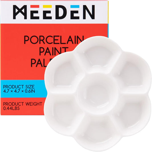 7-Well Studio - Bandeja de paleta de pintura de porcelana, bandeja de colores para mezclar artistas por 4-3/4 pulgadas para pintura de gouache de acuarela, redonda, color blanco