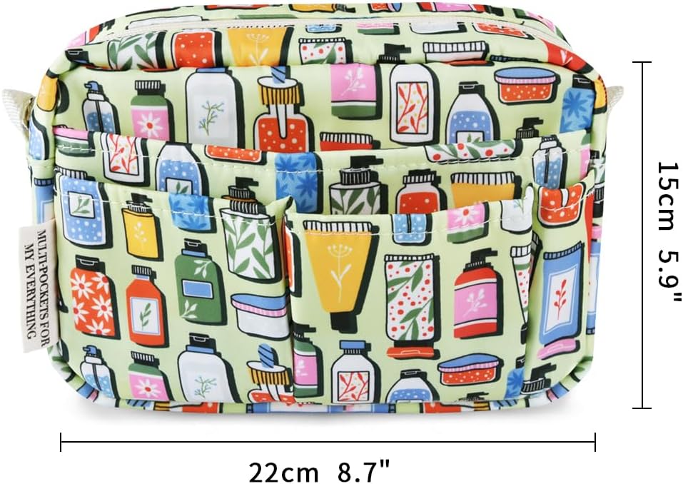 Organizador de cartera con múltiples bolsillos con cremallera, bolsa de maquillaje esencial de viaje para mujer, bolsa de papelería simple e impermeable para lápices para diario