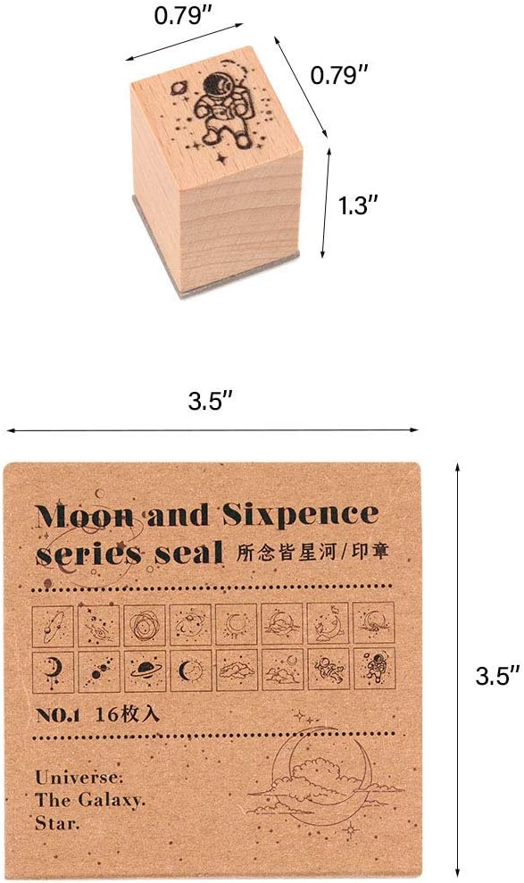 16 sellos de goma de madera vintage, juego de sellos de goma decorativos de universo y galaxia, sellos de goma montados en madera para artes y manualidades, diarios, fabricación de tarjetas KEEPLIVINGFASTER