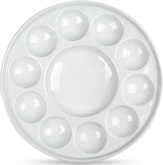 Paleta de cerámica para artistas, paleta de pintura de acuarela de porcelana redonda de 11 pozos para acuarela gouache pintura al óleo acrílica, 7 pulgadas