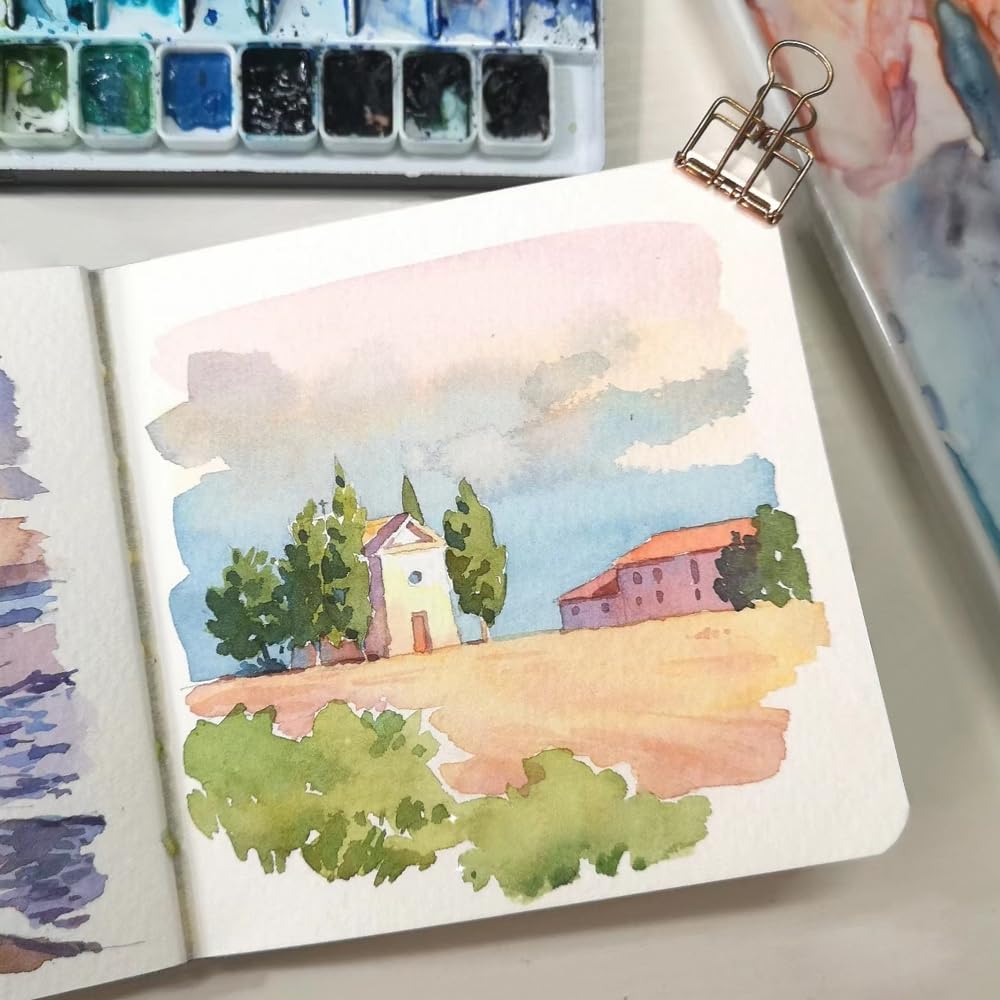 mini cuadernos de dibujo de acuarela de 3.9 x 3.9 pulgadas, 300 GSM, cuaderno de pintura cuadrado portátil, 60 pgs (30 hojas delanteras y traseras 2 texturas), papeles de dibujo, almohadillas de papel para artistas,
