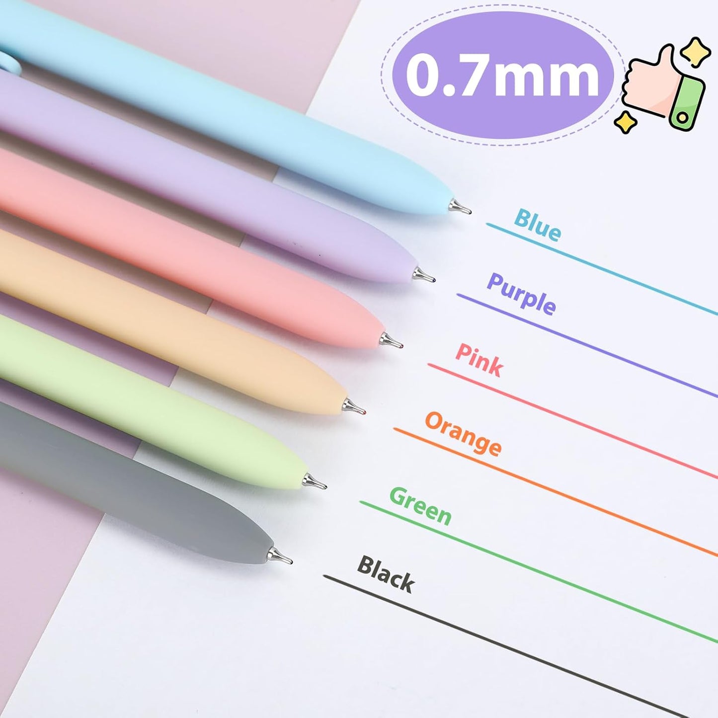 Bolígrafos de gel coloridos, 6 bolígrafos multicolores de 0.028 in, suministros de escritura suave para tomar notas, bonitos suministros estéticos para la escuela de oficina (6 unidades