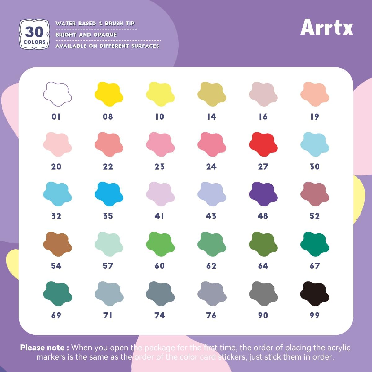 Arrtx Bolígrafos de pintura acrílica de 30 colores PASTEL para pintura de rocas, punta de pincel extra, marcadores de pintura a base de agua para piedra, vidrio, huevo de Pascua, madera y pintura de tela,