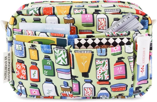 Organizador de cartera con múltiples bolsillos con cremallera, bolsa de maquillaje esencial de viaje para mujer, bolsa de papelería simple e impermeable para lápices para diario
