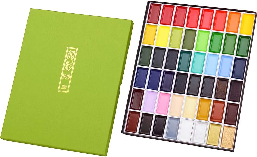 Kuretake Gansai Tambi - Juego de 48 colores de acuarela, calidad profesional para artistas y artesanos, para adultos, certificado AP, fabricado en Japón Kuretake Gansai Tambi