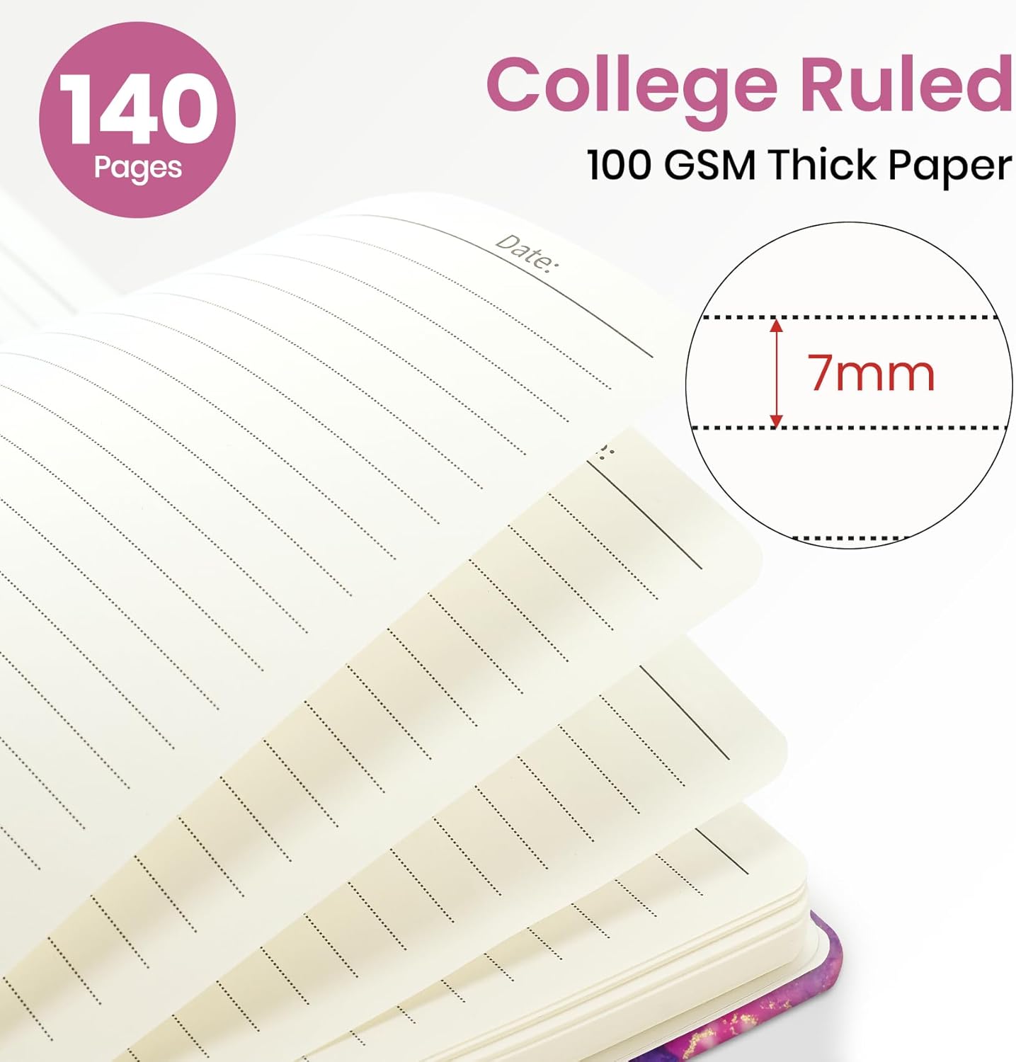 Cuaderno rayado en espiral, diario A5 con rayas universitarias para escribir, cuadernos de tapa dura para el trabajo, toma de notas y suministros escolares de oficina, 140 páginas,