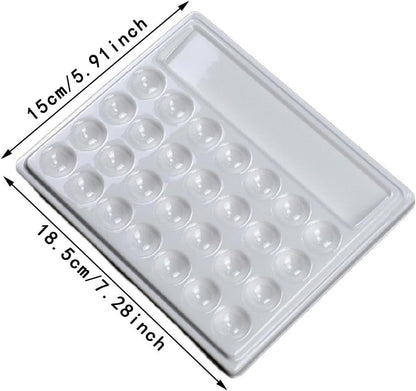 Paleta de pintura de acuarela de 28 pozos de imitación de cerámica, bandeja de mezcla de color rectangular para profesionales, acuarela, artista, colorear, 7.28 x 5.91 pulgadas, con tapa