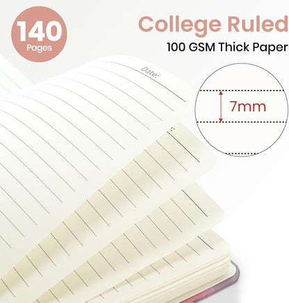 Cuaderno rayado en espiral, diario A5 con rayas universitarias para escribir, cuadernos de tapa dura para el trabajo, toma de notas y suministros escolares de oficina, 140 páginas,