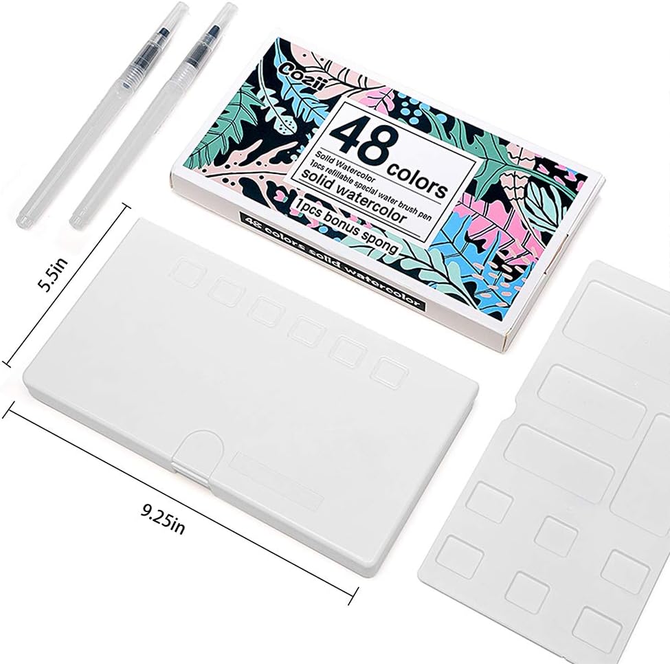 Juego de 48 pinturas de acuarela, suministros de arte, kit de pintura de acuarela portátil, 2 bolígrafos especiales recargables, esponja y paleta de acuarela KEEPLIVINGFASTER