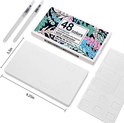 Juego de 48 pinturas de acuarela, suministros de arte, kit de pintura de acuarela portátil, 2 bolígrafos especiales recargables, esponja y paleta de acuarela KEEPLIVINGFASTER