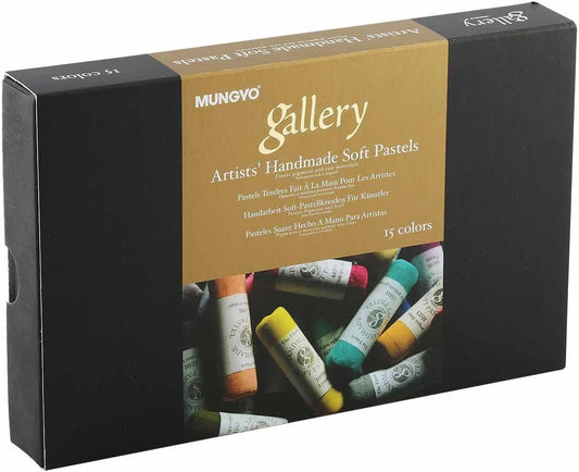 Mungyo MPHM-15 Gallery - Juego de 15 pasteles suaves hechos a mano para artistas, color pastel enrollado a mano en calidad de artista, consistencia suave